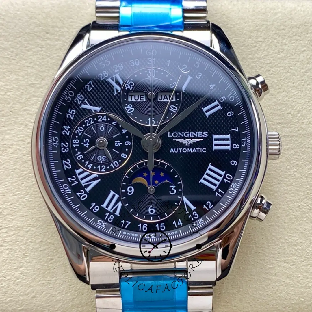 Longines L2.673.4.51.6 Master Replica 40 Stainless Steel Chronograph Black Dial - QualitySwissReplica