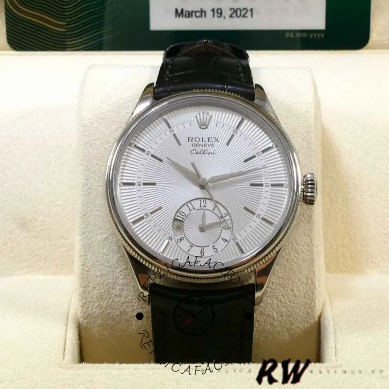 Rolex Cellini Dual Time 50529 Silver Dial 39mm Mens Replica Watch - QualitySwissReplica