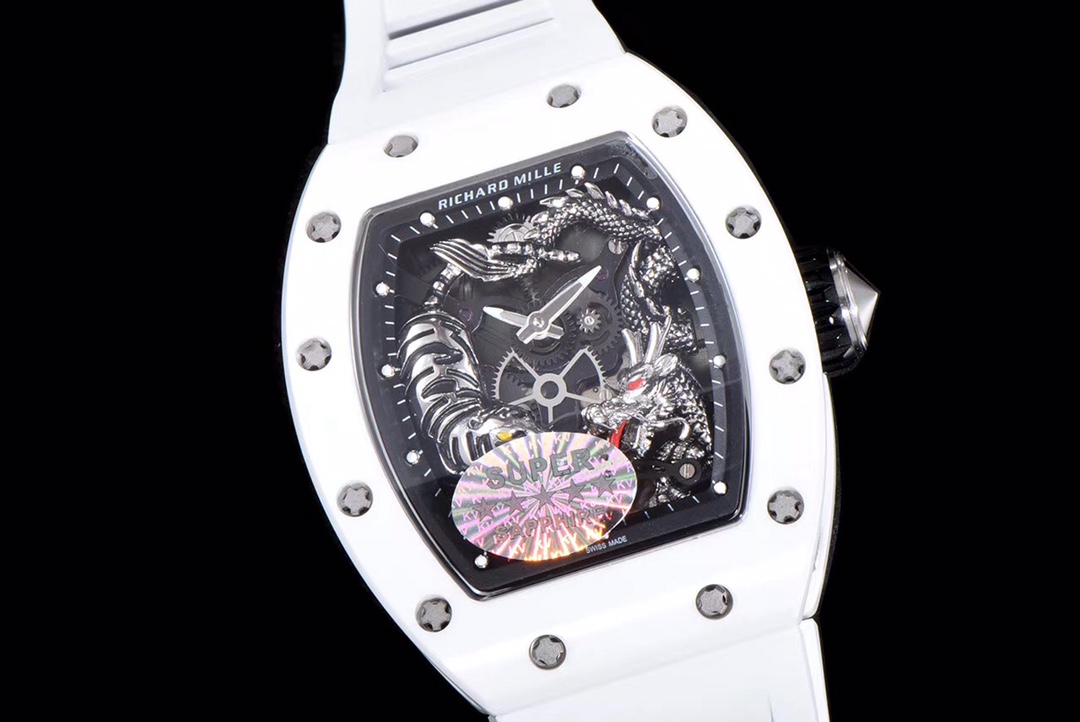Richard Miller RM 057 NTPT Carbon Fiber White Rubber Strap - QualitySwissReplica