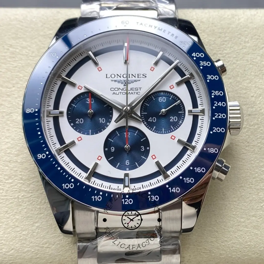 Longines L3.835.4.98.6 Conquest Chronograph Replica Silver-Blue Dial Watch - QualitySwissReplica