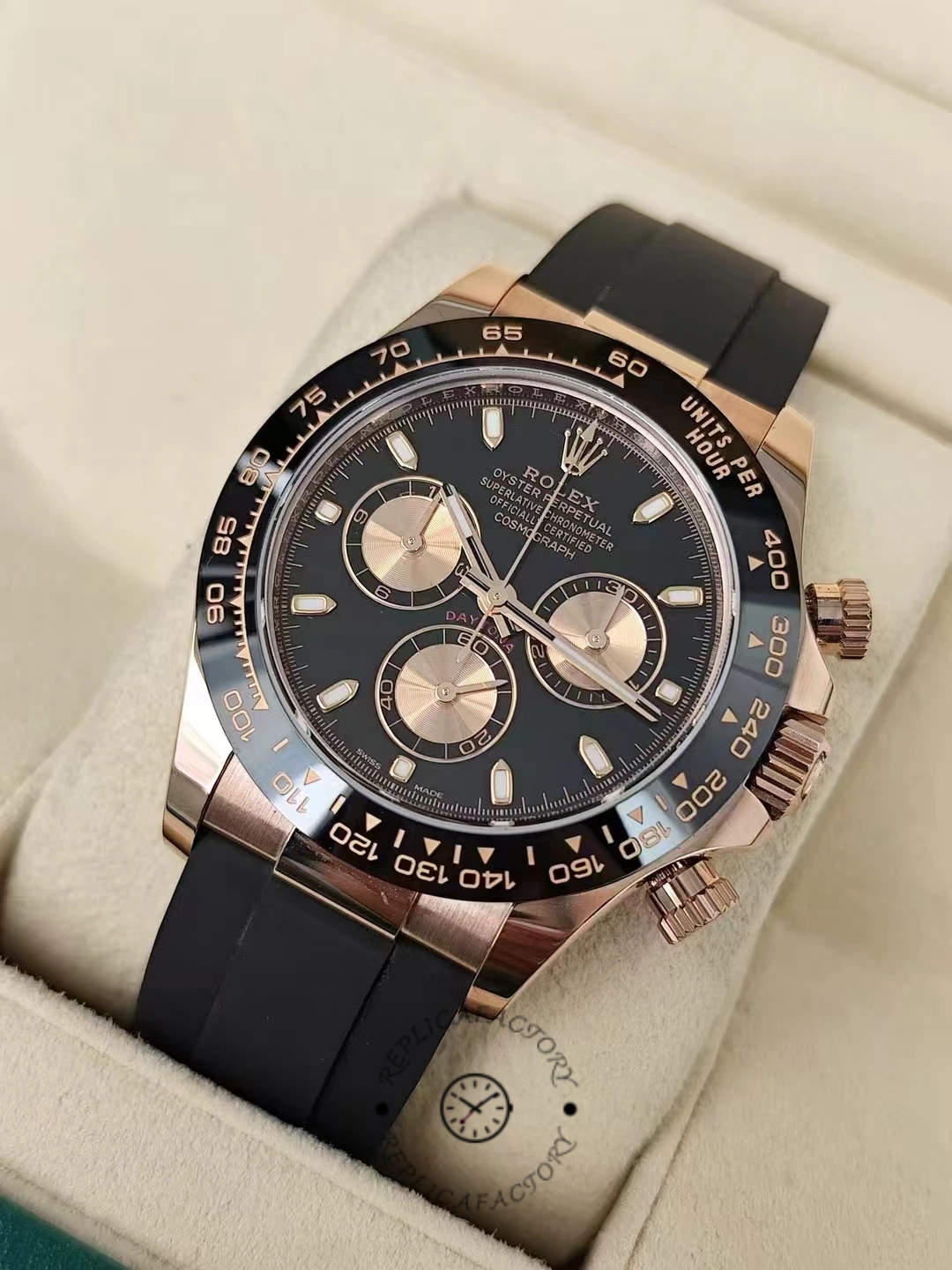 Rolex Cosmograph Daytona 116515LN Rose Gold Black Dial 40mm Mens Replica Watch - QualitySwissReplica