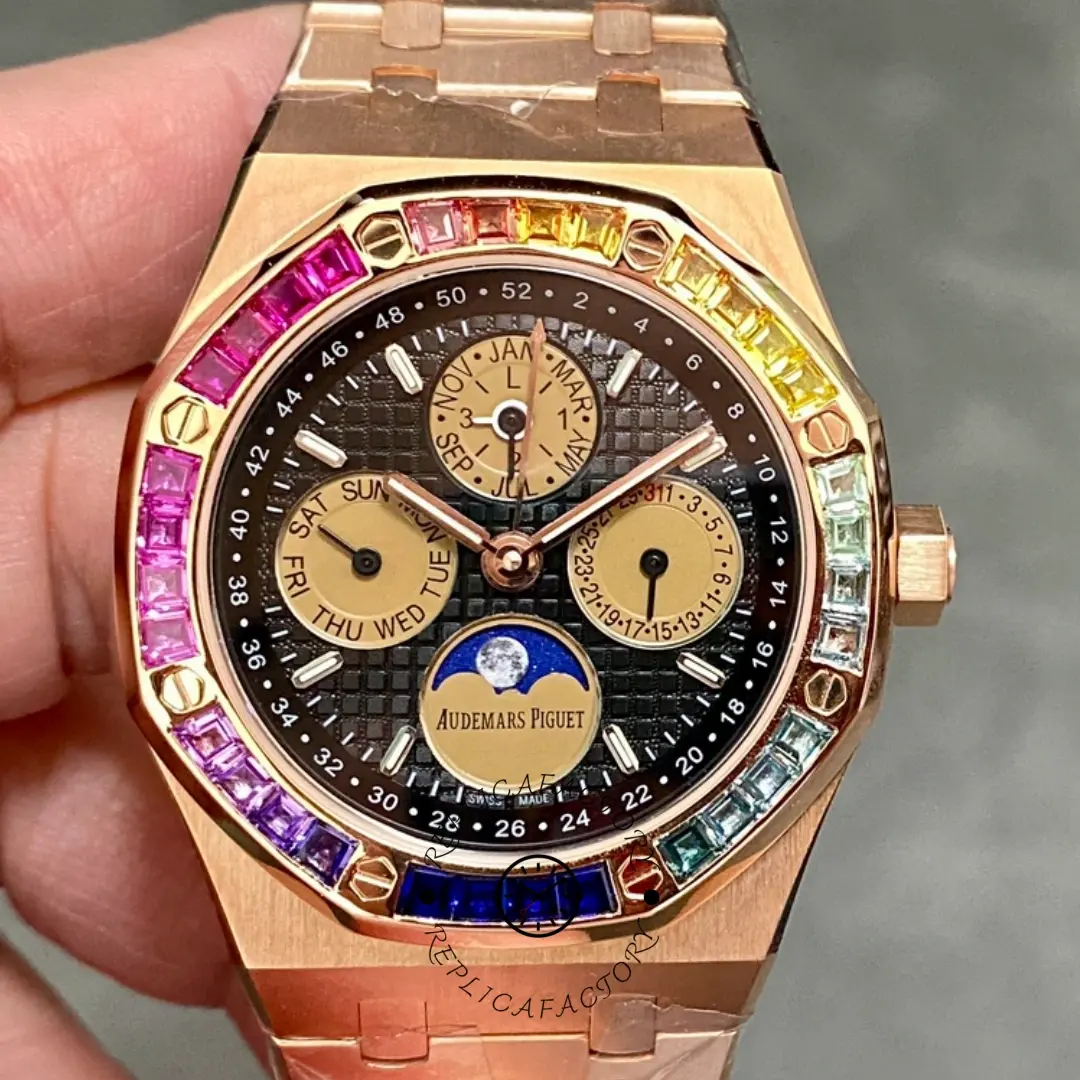 AP 26614OR.YY.1220OR.01 Royal Oak Rainbow Perpetual Calendar Replica Rose Gold Watch - QualitySwissReplica