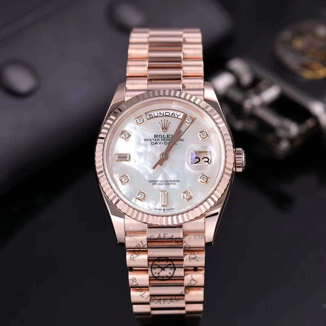 Rolex Day-Date 128235 Everose Gold MOP Dial 36MM Unisex Replica Watch - QualitySwissReplica