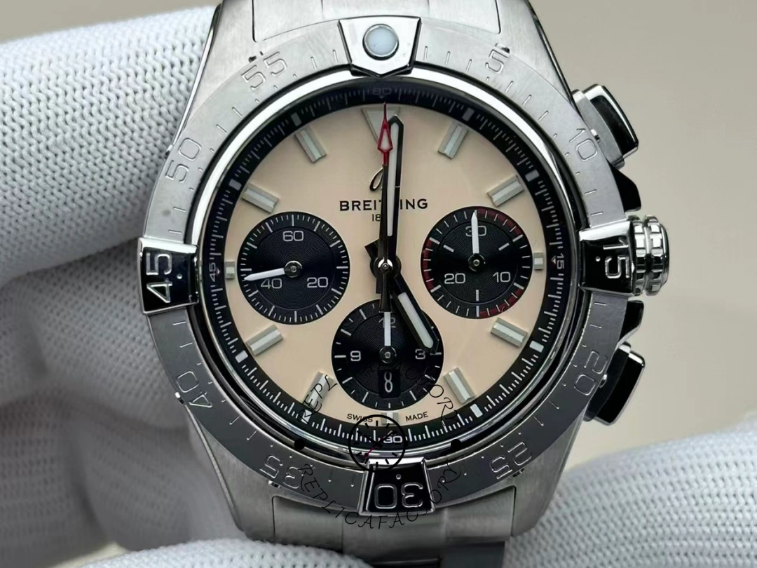 Replica Breitling Avenger B01 Chronograph Auto 44mm Beige Dial Watch AB0147101A1A1 - QualitySwissReplica