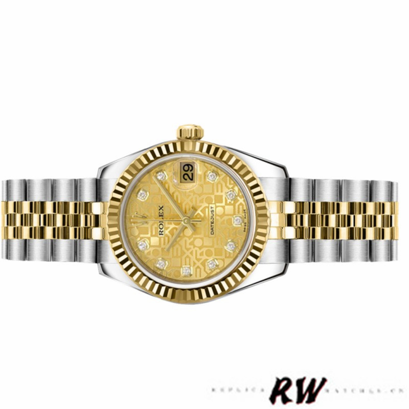 Rolex Datejust 179173 Jubilee Champagne Diamond Dial Fluted Bezel 26MM Lady Replica Watch - QualitySwissReplica