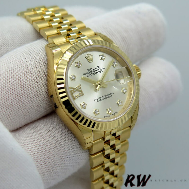 Rolex Datejust 279178 Silver Diamond Dial Fluted Bezel 28mm Lady Replica Watch - QualitySwissReplica