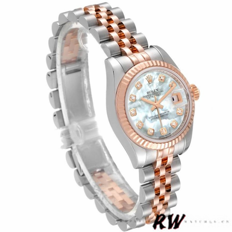 Rolex Datejust 179171 White MOP Diamond Dial Fluted Bezel 26MM Lady Replica Watch - QualitySwissReplica