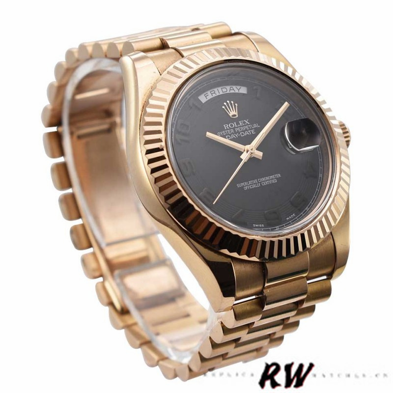 Rolex Day-Date 218235 Black Concentric Arabic Dial Rose Gold 41MM Mens Replica Watch - QualitySwissReplica