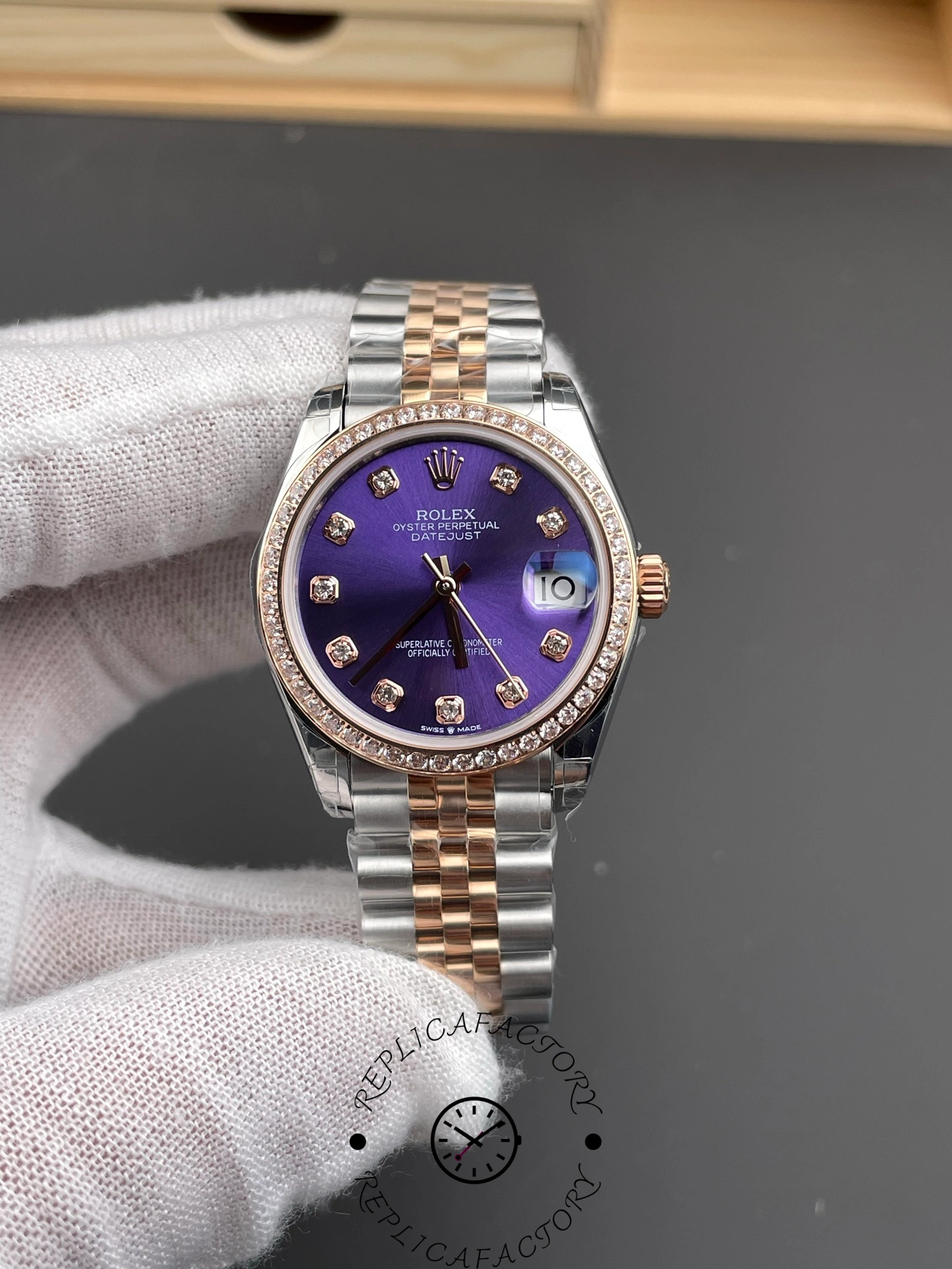 Rolex Datejust 28mm Everose Gold m279381rbr 0015 Aubergine Diamond Lady Watch - QualitySwissReplica