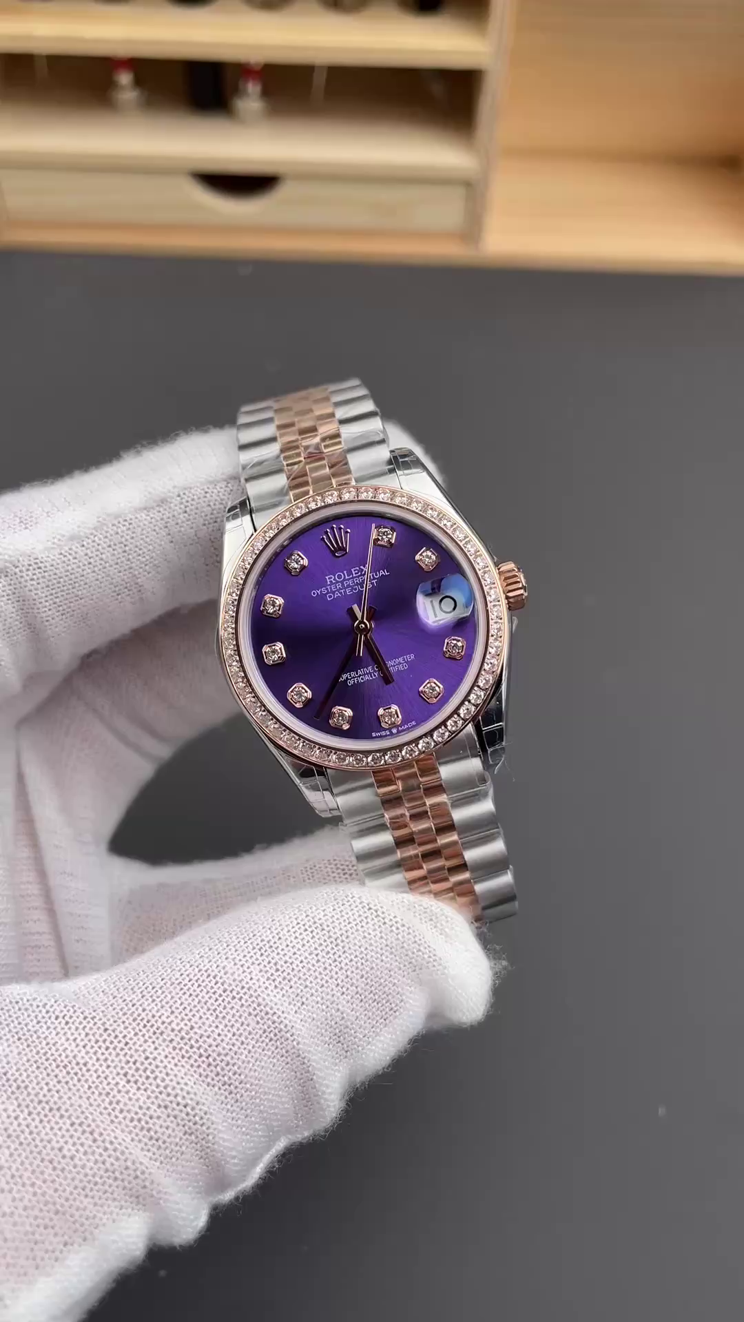 Rolex Datejust 28mm Everose Gold m279381rbr 0015 Aubergine Diamond Lady Watch - QualitySwissReplica