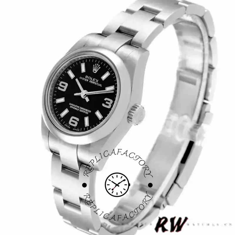 Rolex Oyster Perpetual 176200 Black Dial Stainless Steel 26MM Lady Replica Watch - QualitySwissReplica