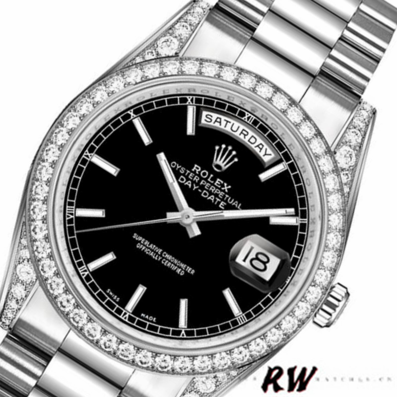 Rolex Day-Date 118389 White Gold Black Index Dial 36MM Unisex Replica Watch - QualitySwissReplica