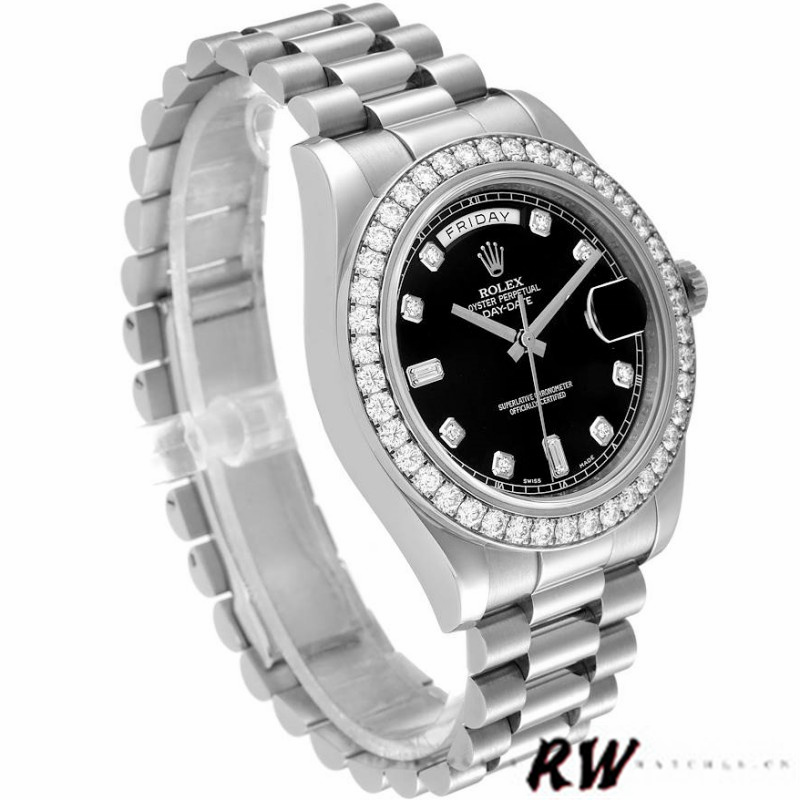 Rolex Day-Date 218349 Black Diamond Dial 41MM Mens Replica Watch - QualitySwissReplica
