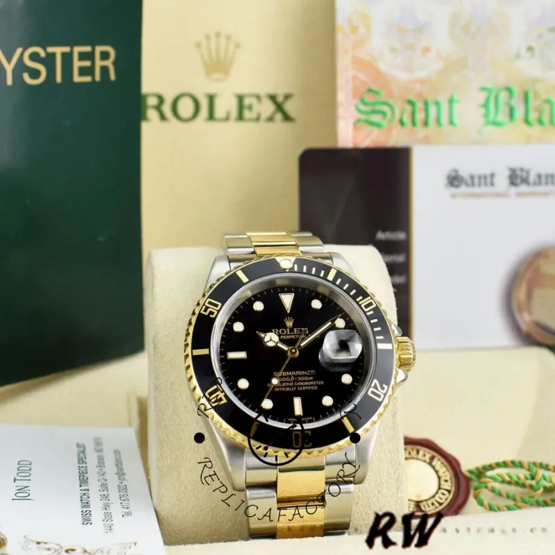 Rolex Submariner Date 16613LN Yellow Gold Stainless Steel Black Dial 40mm Mens Replica Watch - QualitySwissReplica