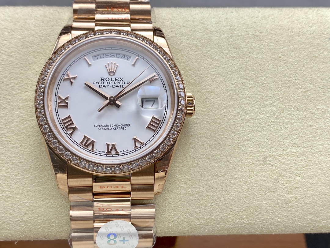Rolex Day-Date 128345RBR White Dial Everose Gold 36MM Unisex Replica Watch - QualitySwissReplica