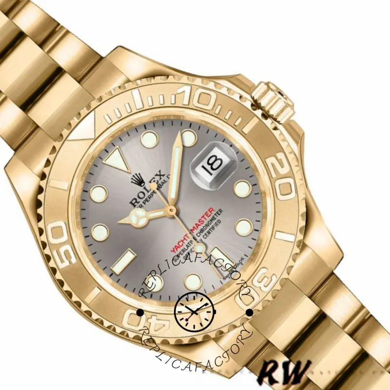 Rolex Yacht-Master 169628 Yellow Gold Grey Dial 29MM Lady Replica Watch - QualitySwissReplica