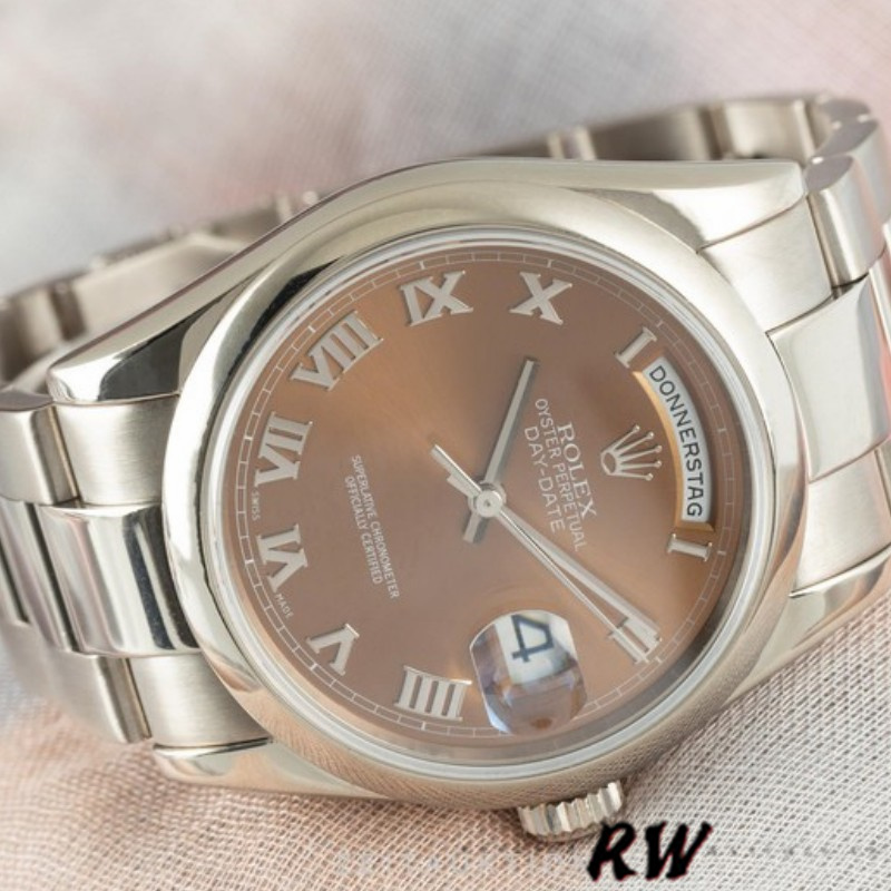 Rolex Day-Date 118209 White Gold Copper Brown Dial 36mm Unisex Replica Watch - QualitySwissReplica