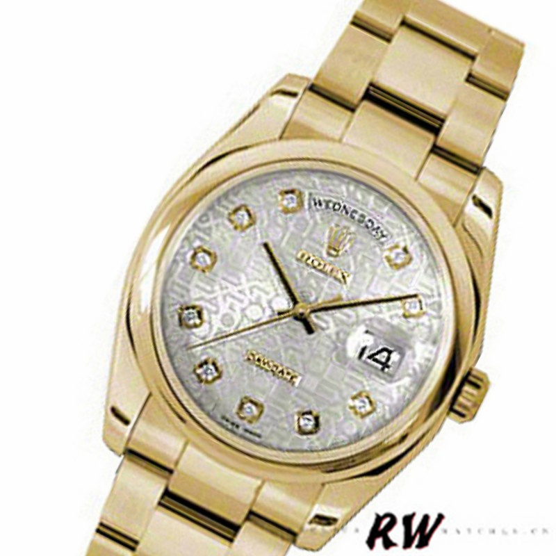 Rolex Day-Date 118208 Silver Diamond Jubilee Dial 36mm Unisex Replica Watch - QualitySwissReplica