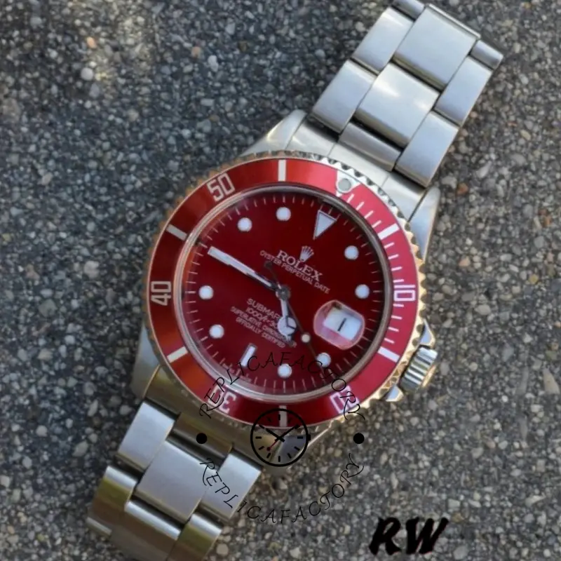 Rolex Submariner 16610 Stainless Steel Refinished Red Dial 40mm Mens Replica Watch - QualitySwissReplica