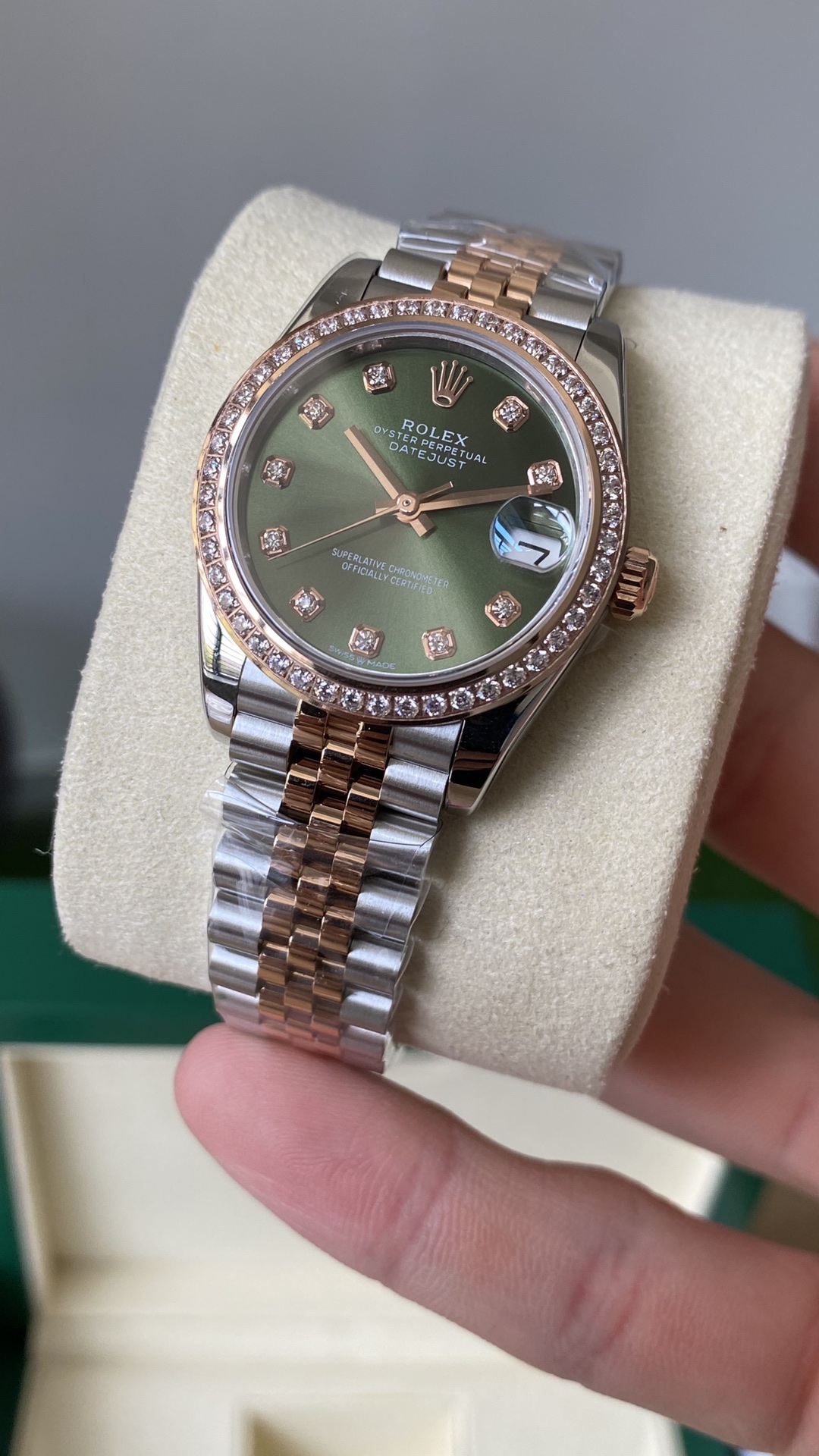 Rolex Datejust Olive Green Diamond Steel & Rose Gold 279381RBR 0007 Lady Watch - QualitySwissReplica