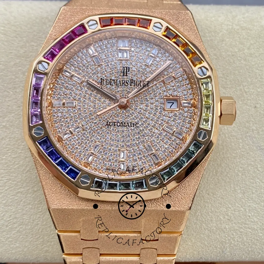 AP Royal Oak Rainbow Bezel 15413OR.YY.1220OR.01 Replica Diamond Dial - QualitySwissReplica