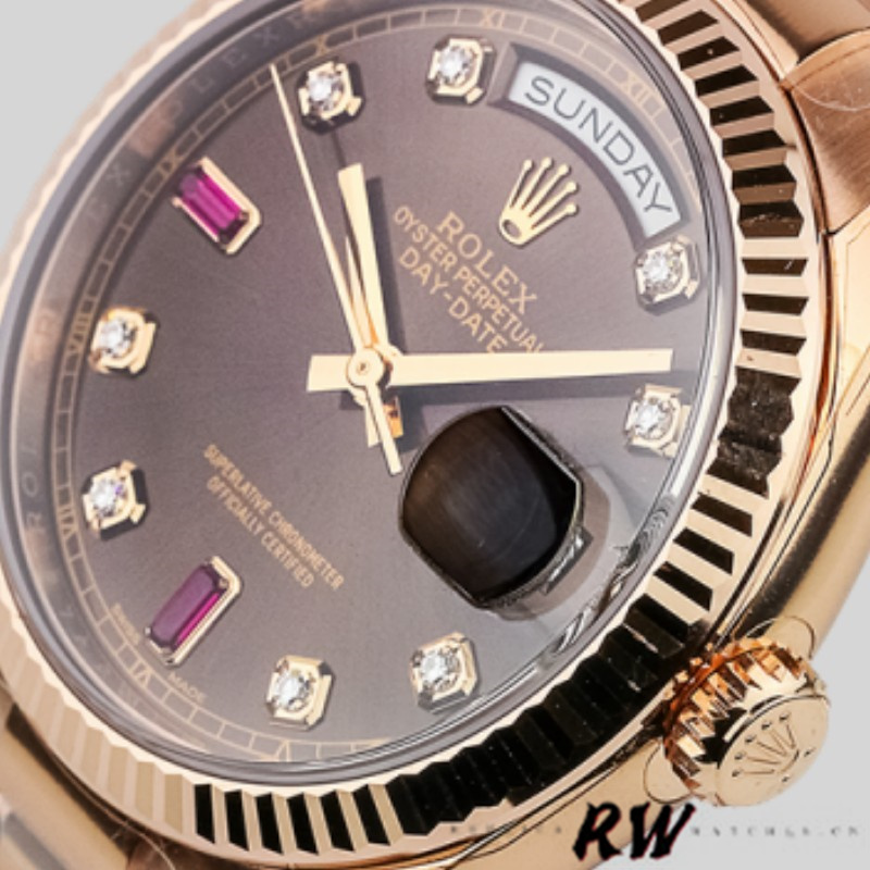 Rolex Day-Date 118235 Rose Gold Chocolate Diamond Dial 36mm Unisex Replica Watch - QualitySwissReplica