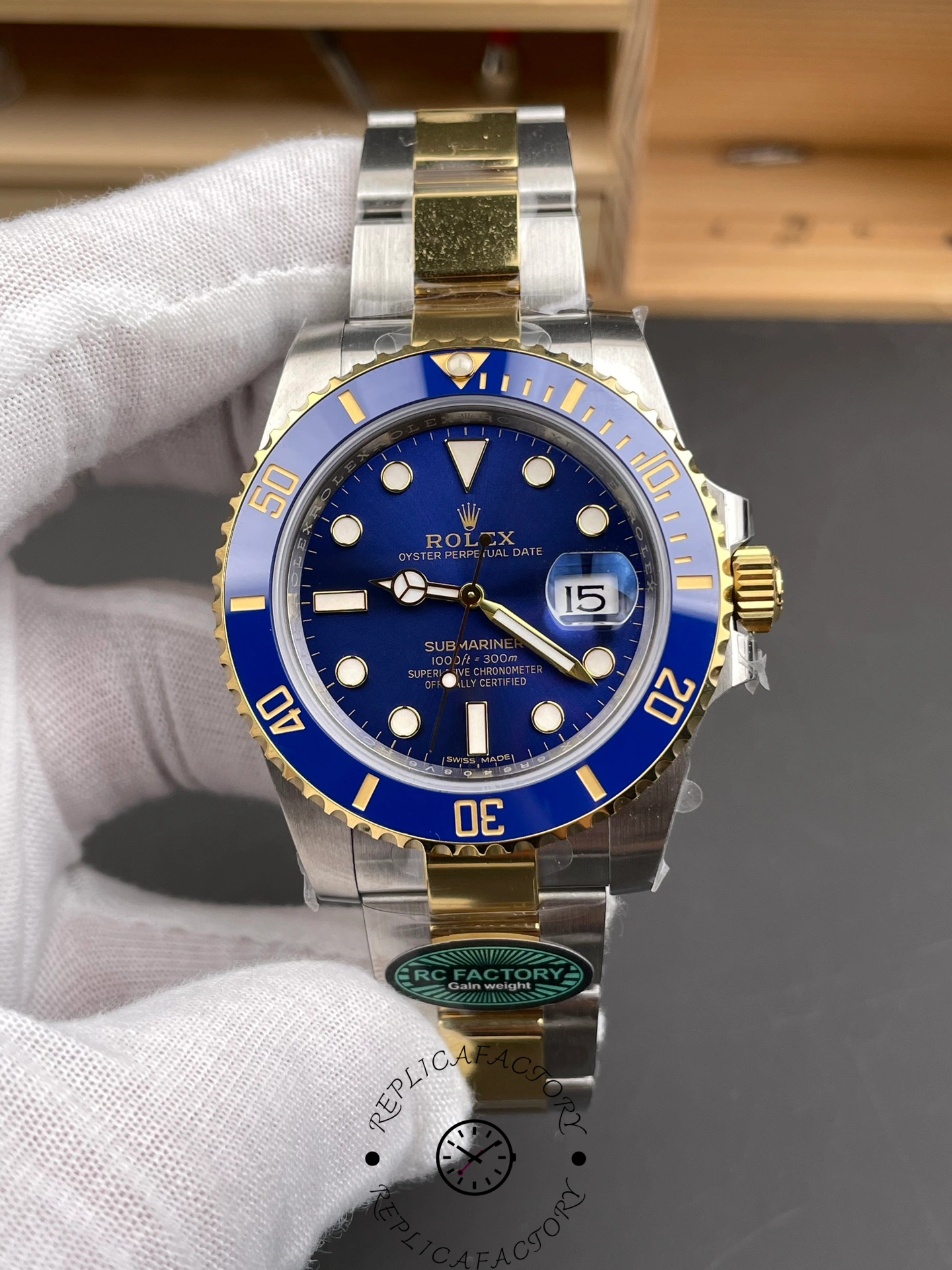 Replica Rolex Submariner Date 116613LB Two Tone Blue Dial 40mm Mens Watch - QualitySwissReplica