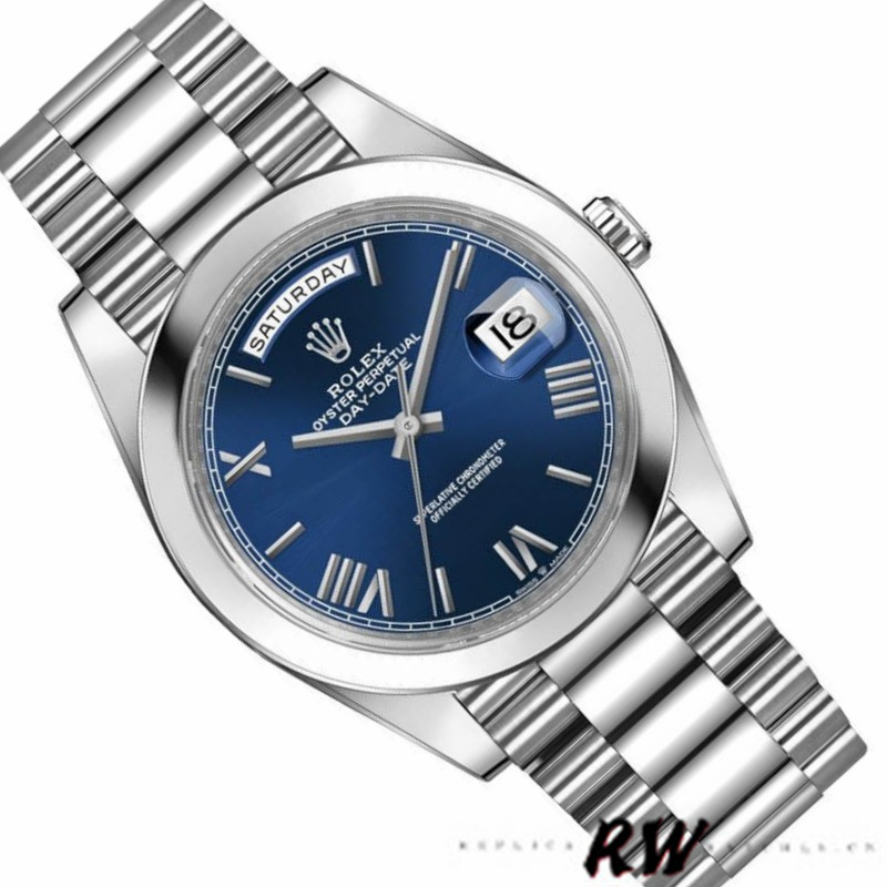 Rolex Day-Date 228206 Blue Roman Numeral Dial Platinum 40MM Mens Replica Watch - QualitySwissReplica