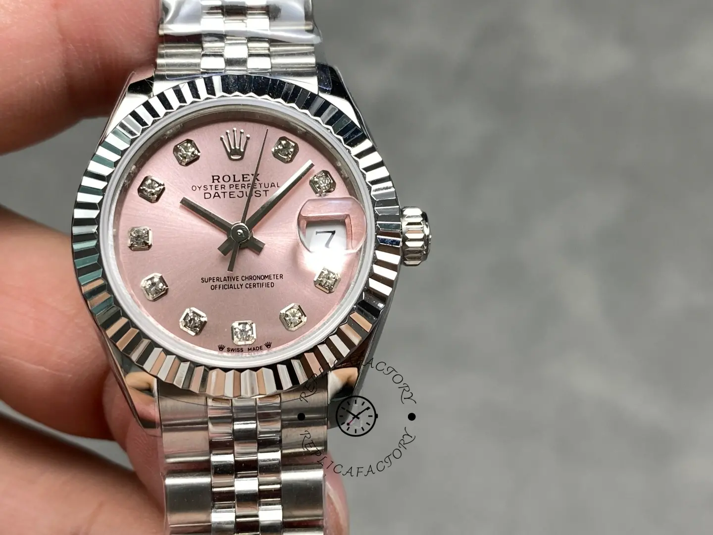 Rolex Datejust 279174 Stainless Steel Pink Diamond Dial 28mm Lady Replica Watch - QualitySwissReplica
