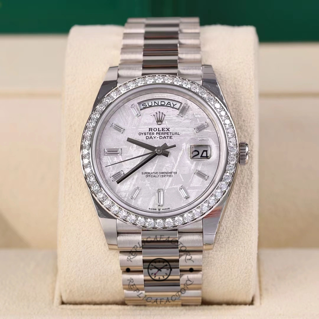 Rolex Day-Date 228349RBR Meteorite Dial Diamond Bezel 40mm Mens Replica Watch - QualitySwissReplica