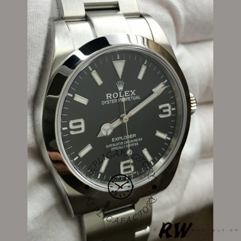 Rolex Explorer 214270 Black Luminous Dial Stainless Steel 39MM Mens Replica Watch - QualitySwissReplica