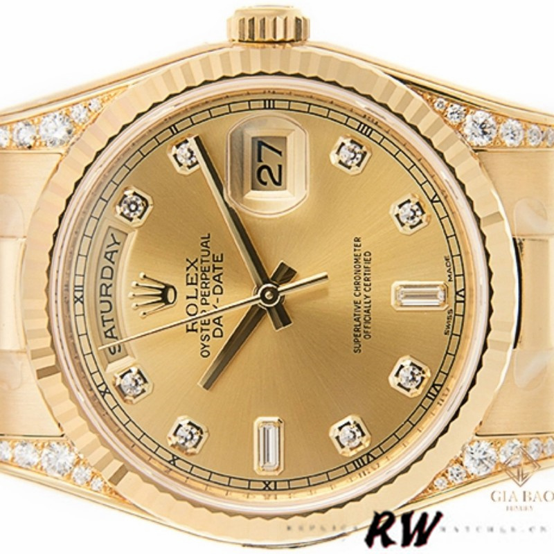 Rolex Day-Date 118338 Champagne Diamonds Dial 36mm Unisex Replica Watch - QualitySwissReplica