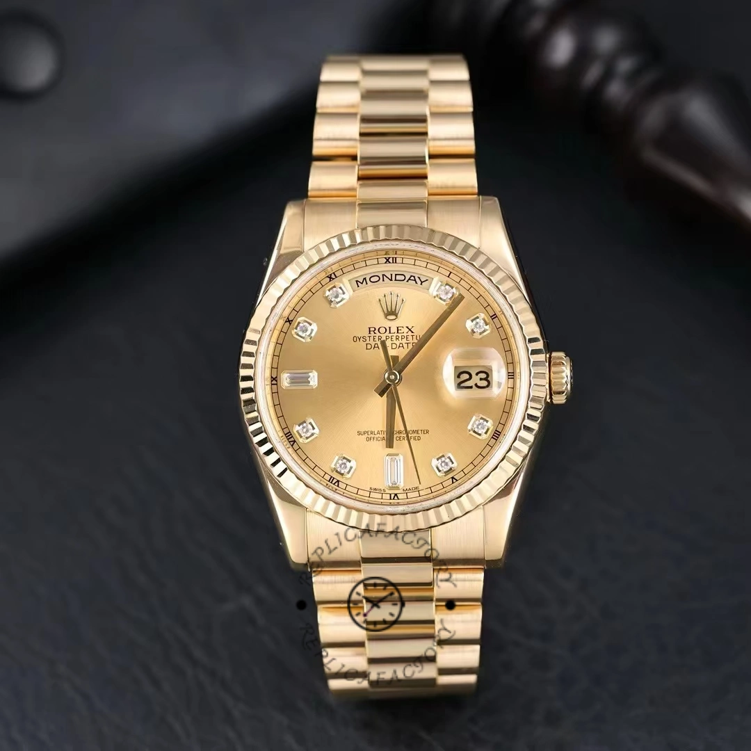 Rolex Day-Date 118238 Yellow Gold Diamond Champagne Dial 36mm Unisex Replica Watch - QualitySwissReplica