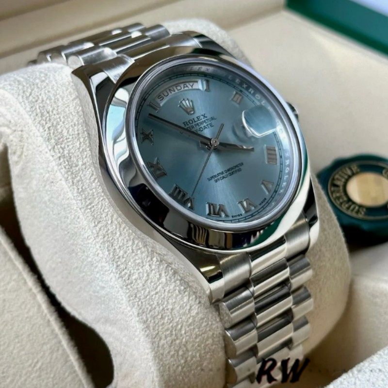 Rolex Day-Date 218206 Ice Blue Roman Numeral Dial Platinum 41MM Mens Replica Watch - QualitySwissReplica