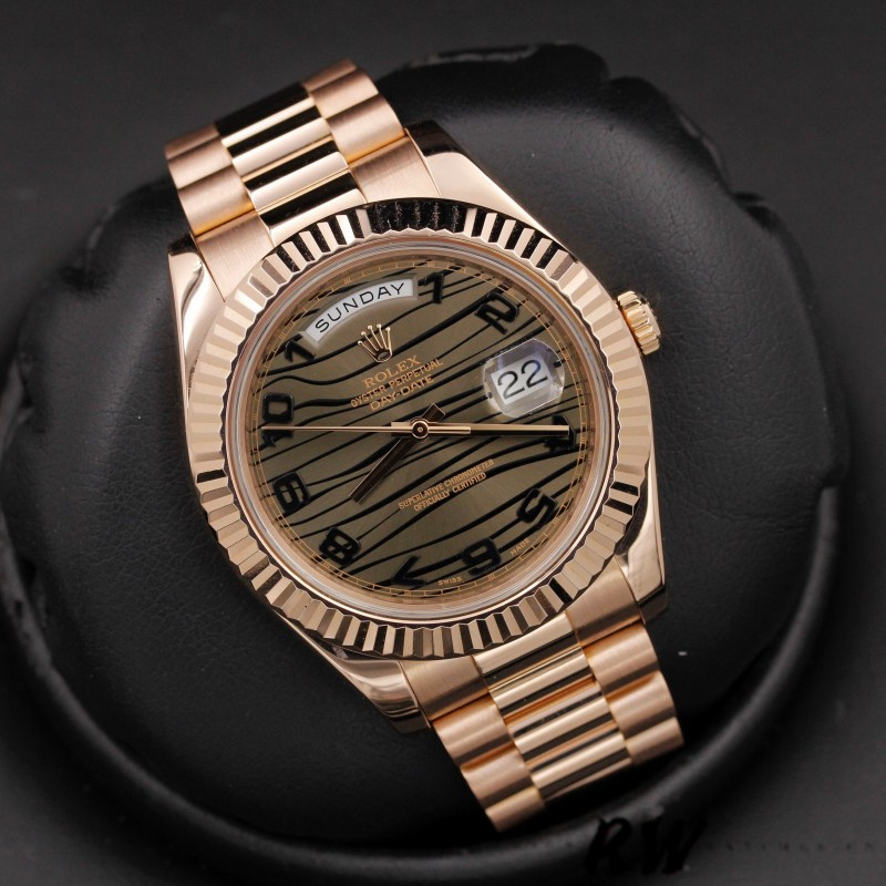 Rolex Day-Date 218235 Wave Bronze Dial Rose Gold 41MM Mens Replica Watch - QualitySwissReplica
