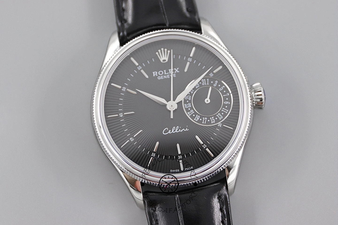 Rolex Cellini Date 50519 Black Leather Black Dial 39mm Mens Replica Watch - QualitySwissReplica