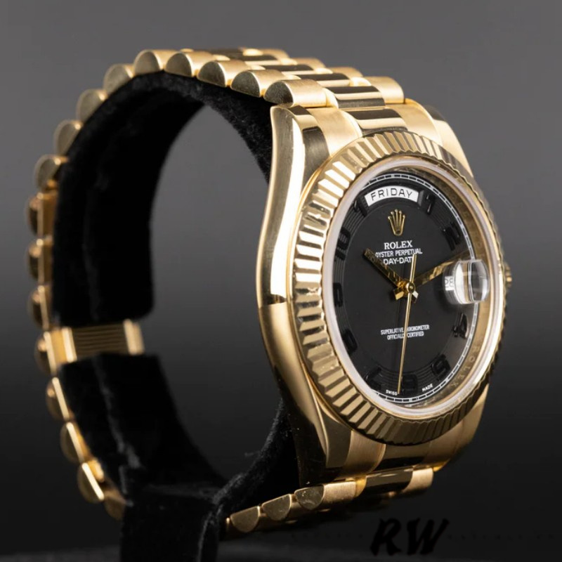 Rolex Day-Date 218238 Concentric Circle Black Dial Yellow Gold 41MM Mens Replica Watch - QualitySwissReplica