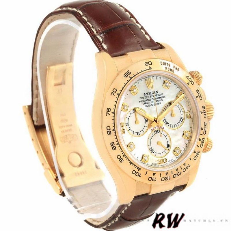 Rolex Daytona 116518 MOP Diamond Dial Brown Leather strap 40mm Mens Replica Watch - QualitySwissReplica