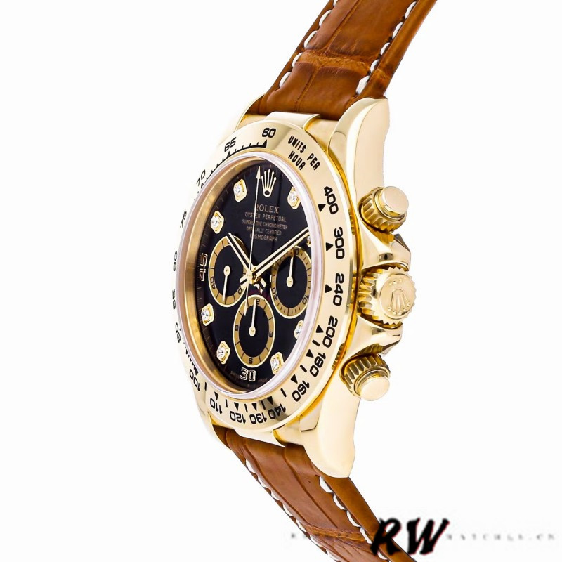 Rolex Daytona 16518 Black Diamond Dial Leather strap 40mm Mens Replica Watch - QualitySwissReplica