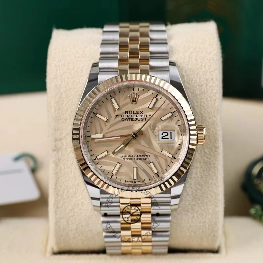 Rolex Datejust 126233 Golden Palm Motif Dial Fluted Bezel 36MM Unisex Replica Watch - QualitySwissReplica