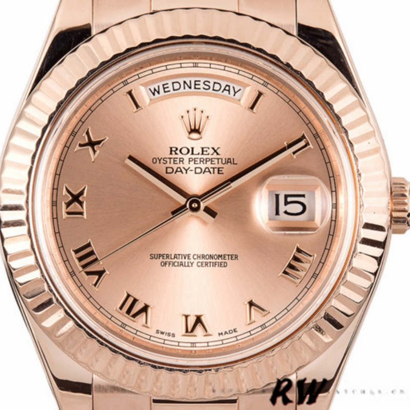 Rolex Day-Date 218235 Pink Roman Numerals Dial Rose Gold 41MM Mens Replica Watch - QualitySwissReplica