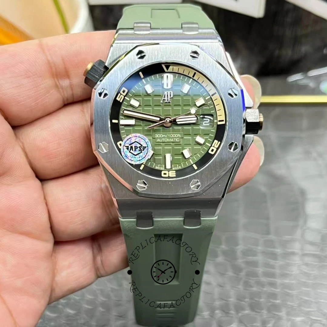 1:1 Clone AP Royal Oak Offshore Diver 42 15720ST.OO.A052CA.01 Green Rubber - QualitySwissReplica