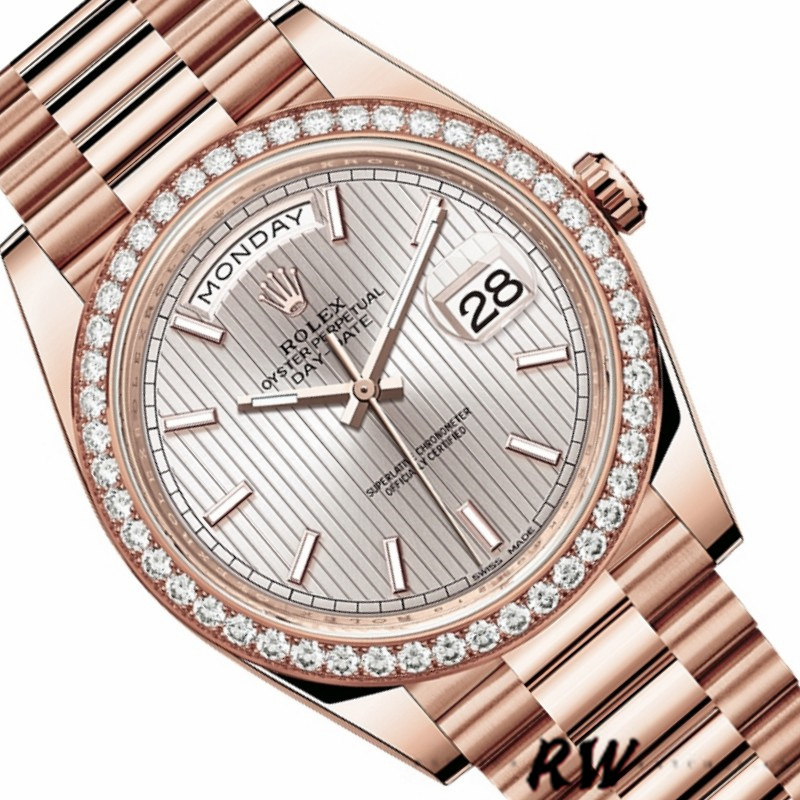 Rolex Day-Date 228345RBR Sundust Stripe Motif Dial Diamond Bezel 40mm Mens Replica Watch - QualitySwissReplica