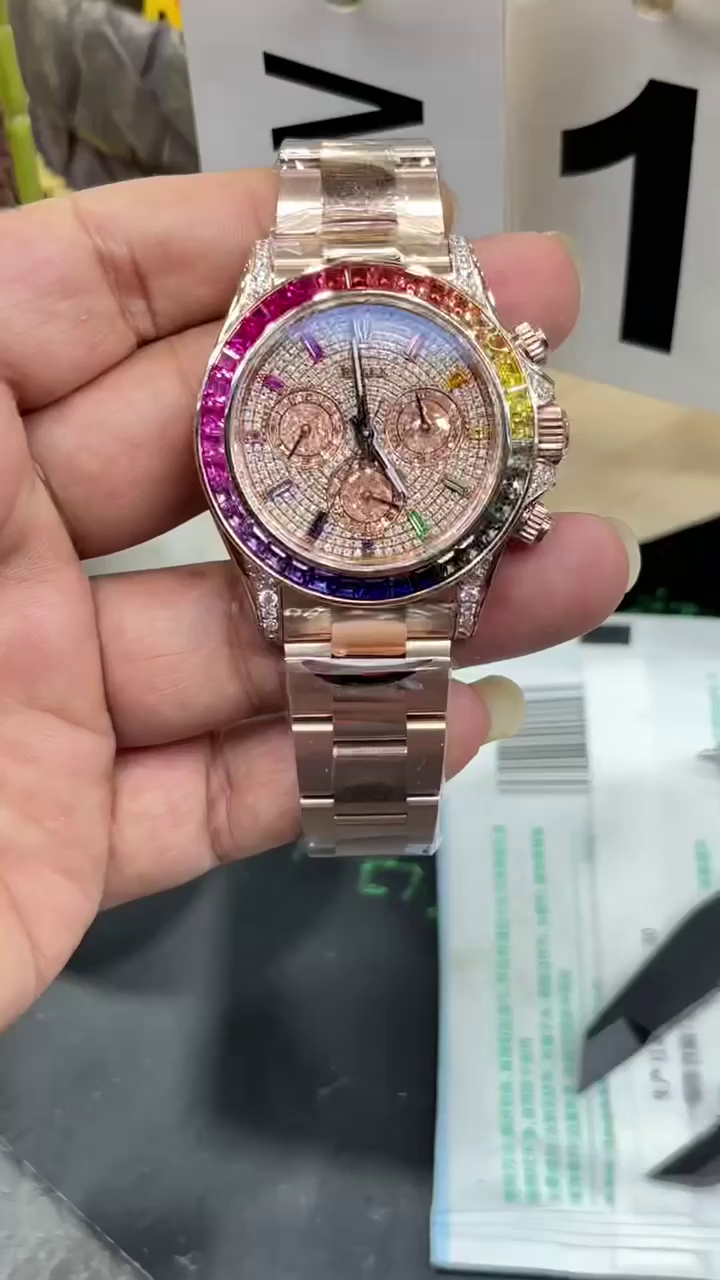 Rolex Daytona 116595RBOW 'Rainbow' Rose Gold Pave Diamond Dial Sapphir - QualitySwissReplica