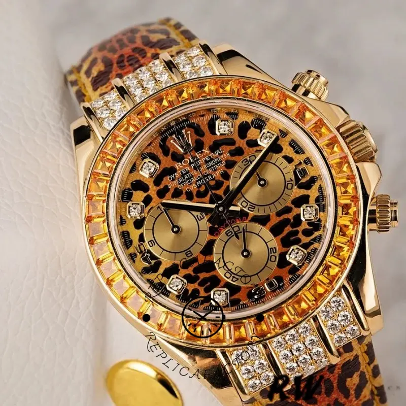 Rolex Daytona 116598 Leopard Orange Diamond Dial 40MM Mens Replica Watch - QualitySwissReplica