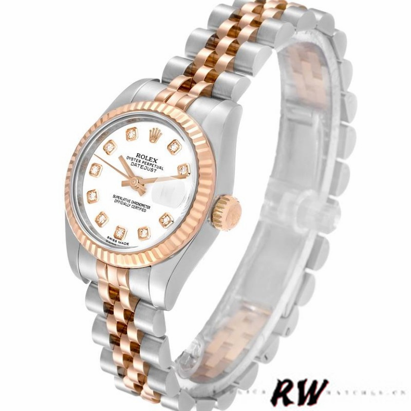 Rolex Datejust 179171 White Diamond Dial Fluted Bezel 26MM Lady Replica Watch - QualitySwissReplica