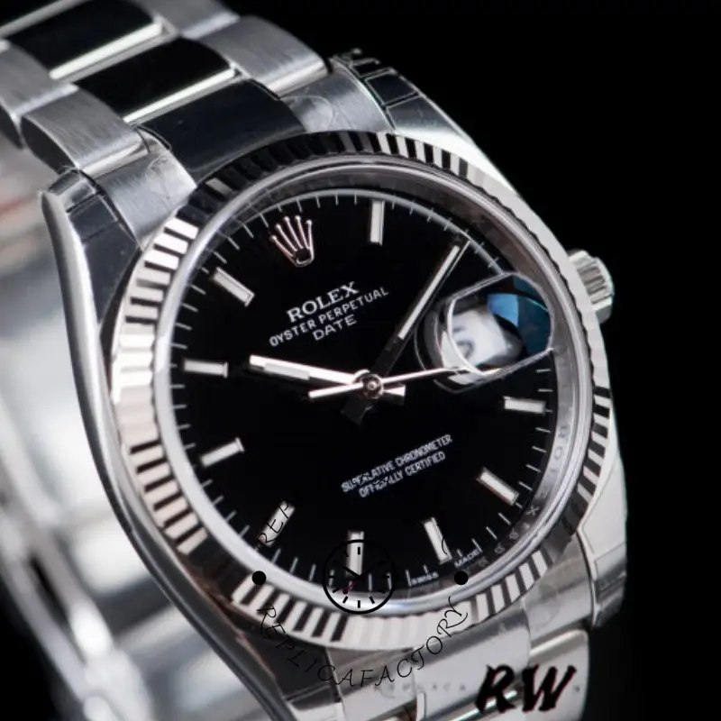 Rolex Oyster Perpetual Date 115234 Black Dial 34mm Unisex Replica Watch - QualitySwissReplica