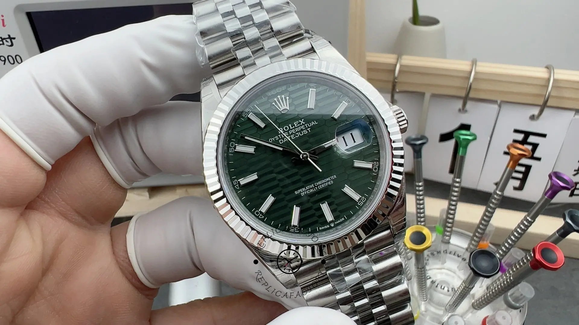 Rolex Datejust 41mm Stainless Steel 126334 0030 Mint Green Dial Fluted Jubilee - QualitySwissReplica