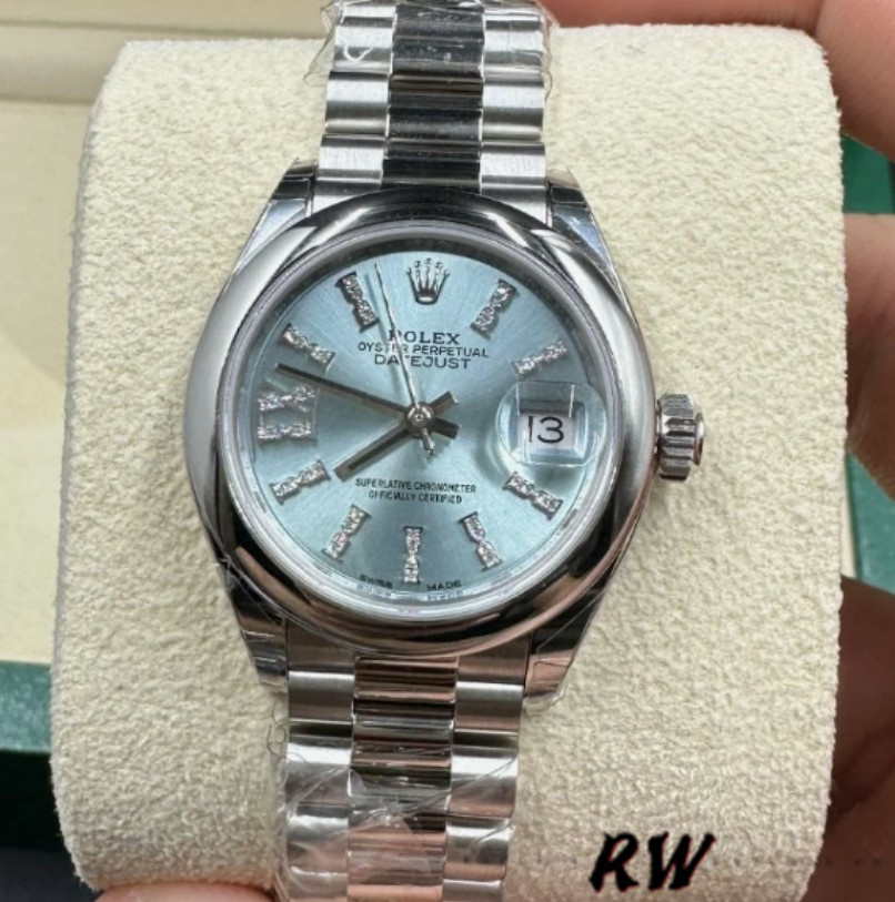 Rolex Datejust 279166 Ice Blue Dial Diamond Domed Bezel 28mm Lady Replica Watch - QualitySwissReplica