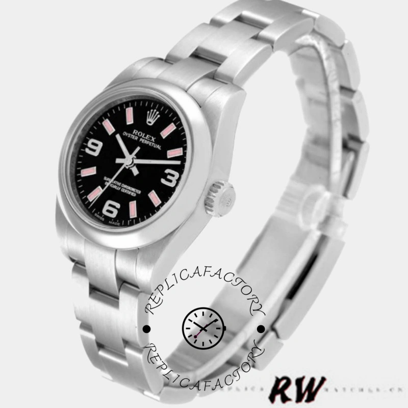 Rolex Oyster Perpetual 176200 Stainless Steel Case Black Dial 26MM Lady Replica Watch - QualitySwissReplica